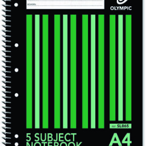 Olympic Spiral Note Book Side Opening #865 ""A4 Tearout "" Five Subject 240 Pages.