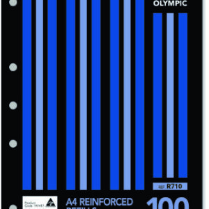Olympic Reinforced Loose Leaf Refills A4. 297X210MM Punched 7 Holes. Pack/100 Ruled 7MM