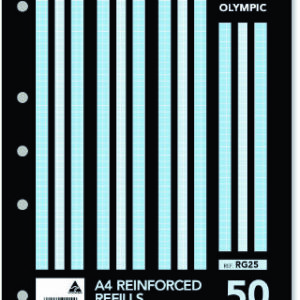 Olympic Reinforced Loose Leaf Refills A4. 297X210MM Punched 7 Holes. Pack/50 Ruled 2MM Graph.