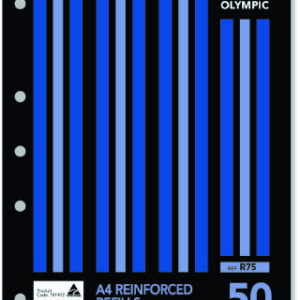 Olympic Reinforced Loose Leaf Refills A4. 297X210MM Punched 7 Holes. Pack/50 Ruled 7MM