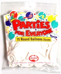 Balloons Alpen Large White PKT 15'S