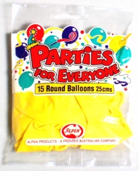 Balloons Alpen Large Yellow PKT 15'S