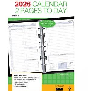 DK1200-26 2 Pages To A Day , Debden Dayplanner Refill 2026