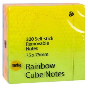 Marbig Cube Notes 75X75MM Rainbow - 320 Bright Rainbow Sheets