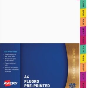 Avery 85713 Mylar A4 Jan-Dec Fluoro Tabs Divider