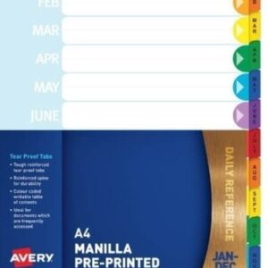 Avery 88713 Divider Mylar Jan-Dec Index Tabs A4 Rainbow