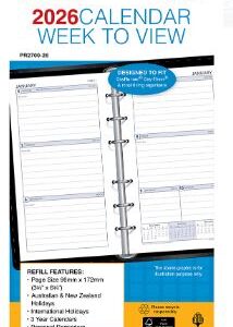 PR2700 REFILL 2026 DEBDEN DAYPLANNER 96X172MM PERSONAL 6 RING WEEK TO VIEW
