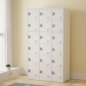 18 DOOR METAL STORAGE LOCKER – PADLOCK READY, LIGHT GREY GOPHD-LK318PS