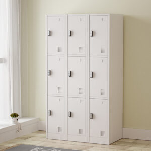 9 DOOR METAL STORAGE LOCKER – LIGHT GREY (WIDE FORMAT) GOPHD-SLK309PS