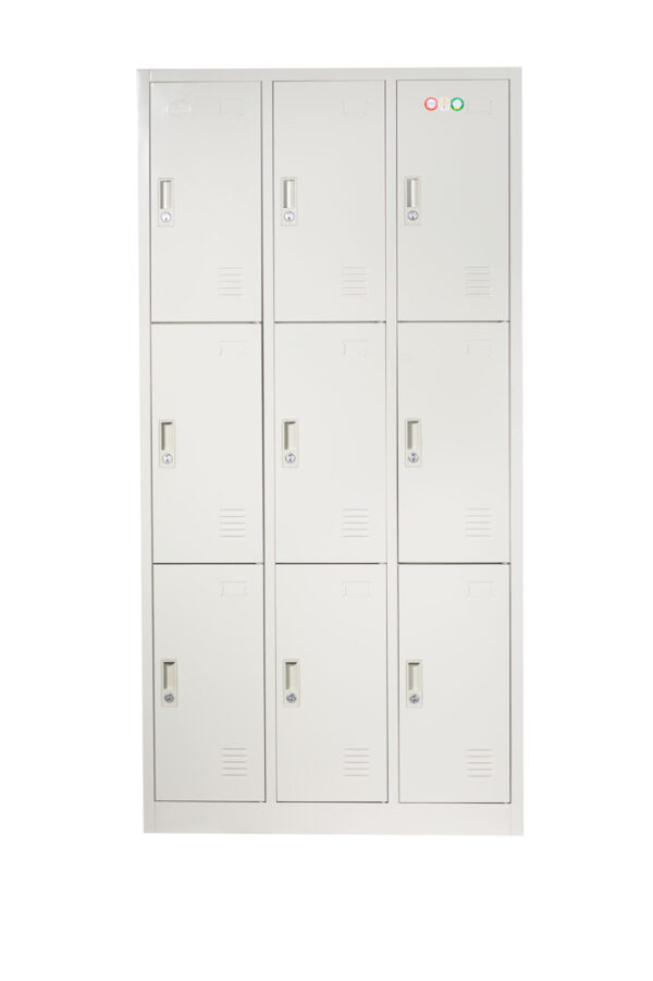 9 DOOR METAL STORAGE LOCKER – LIGHT GREY (WIDE FORMAT) GOPHD-SLK309S