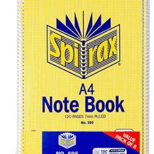 Spirax A4 Notebook Side Opening 595 Spiral 120 Pages 7MM Ruled Pack 8