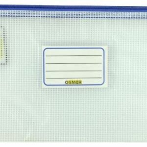 PENCIL CASE CLEAR MESH 34 X 17CM BLUE ZIP M3417B