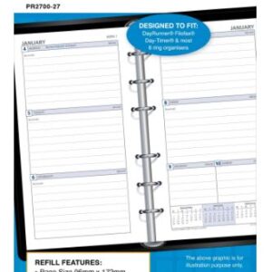 PR2700 REFILL 2027 DEBDEN DAYPLANNER 96X172MM PERSONAL 6 RING WEEK TO VIEW
